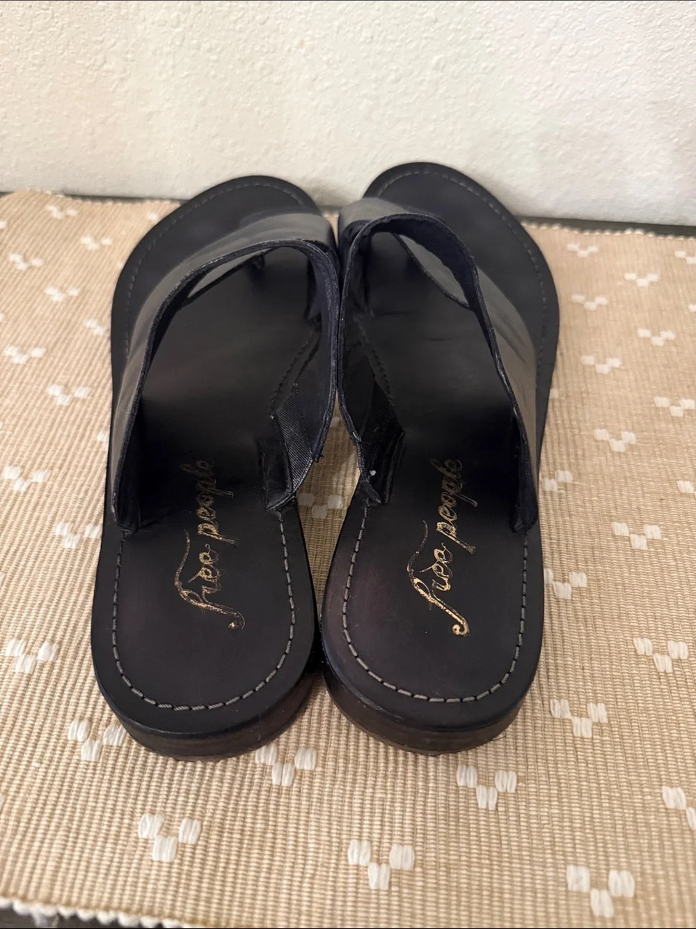 Free People Black Leather Slide Sandals